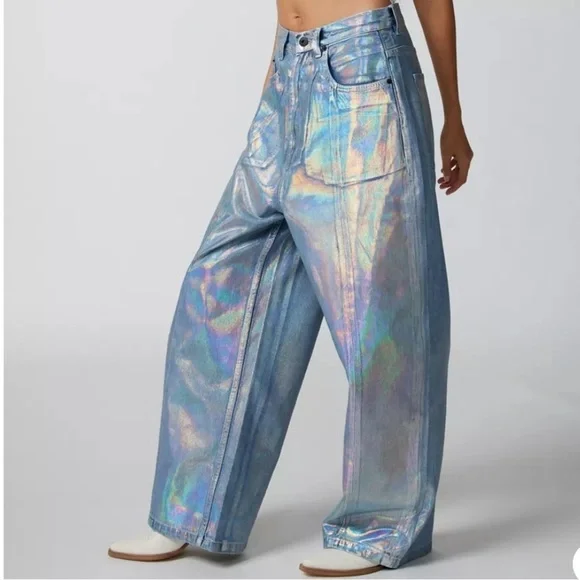 Neon Denim Leroi Coated iridescent Wide-Leg Jean size 25 NWT - Picture 1 of 13